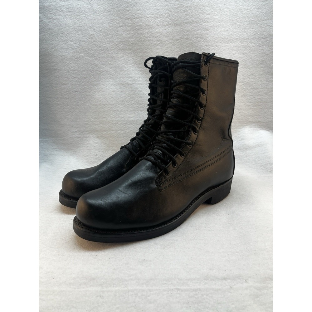 Addison Shoe Company 1971 Black Leather Boots Size 10D Panco Soles VTG- Military